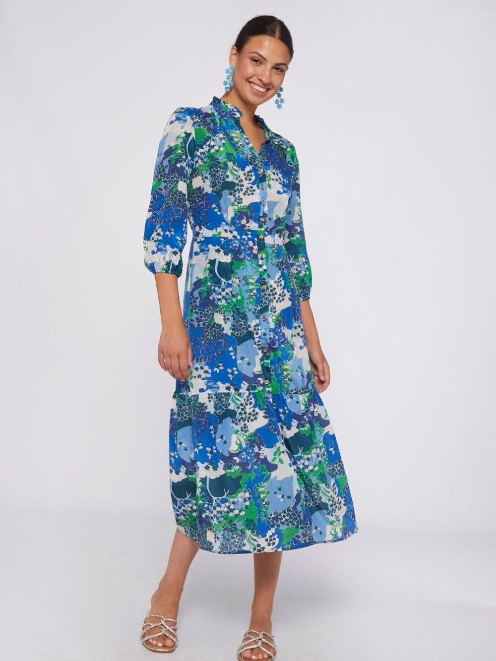 Vilagallo blue blossom floral midi Brielle dress